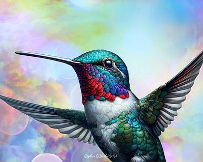 Animals Royalty Free Images - Hummingbird in Flight Royalty-Free Image by Cindy