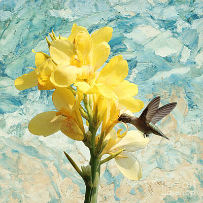 Lilies Mixed Media - Hummingbird on Canna Lily Creative 5 by Carol Groenen