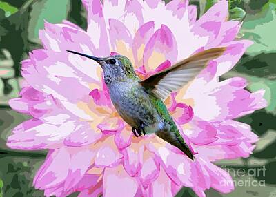 Mermaids - Hummingbird on Pink Dahlia Digital Art by Carol Groenen