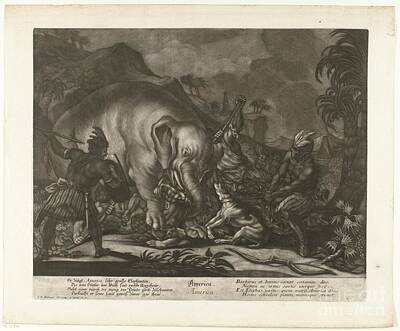 Lipstick Kiss - Hunting for elephants, Johann Elias Ridinger, 1708 - 1767 by Shop Ability