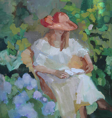 Wine Painting Rights Managed Images - Hydrangea and red hat Royalty-Free Image by Sally Rosenbaum