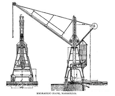 Cities Drawings - HYDRAULIC CRANE, MARSEILLES, France aa3 by Historic Illustrations