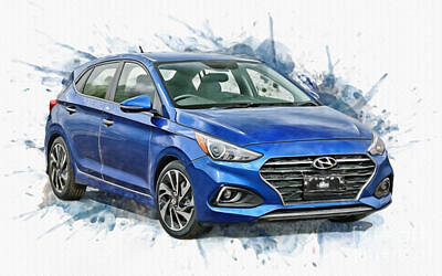 Painting Royalty Free Images - Hyundai Solaris Street 2020 Cars watercolor Blue Solaris Royalty-Free Image by Lowell Harann