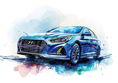 Abstract Royalty-Free and Rights-Managed Images - Hyundai Sonata watercolor abstract vehicle by Clark Leffler