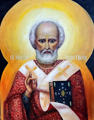 Black And White Rock And Roll Photographs - icon of St Nicholas the Wonderworker by Natalja Picugina