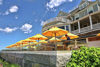 Cities Rights Managed Images - Iconic Yellow Umbrellas of the Bar Harbor Hotel 3 Royalty-Free Image by Allen Beatty