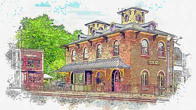 Abstract Skyline Paintings - .Illinois Central Railroad Depot, Galena, Illinois  by Celestial Images