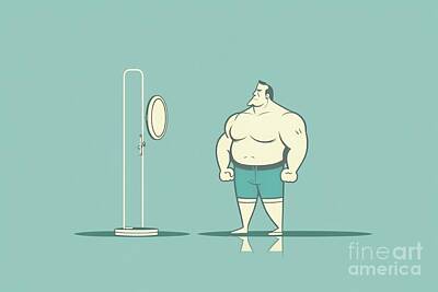 Athletes Royalty-Free and Rights-Managed Images - Illustration of a strong man in front of a mirror, fitness and d by Joaquin Corbalan