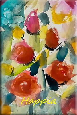 Roses Paintings - Im A Happia Rose  by Lisa Kaiser