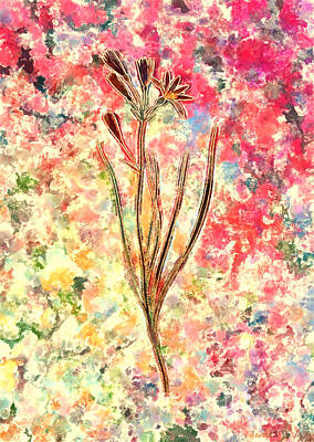 Wallpaper Designs - Impressionist Amaryllis Montana Botanical Painting in Blush Pink and Gold n.0140 by Holy Rock Design