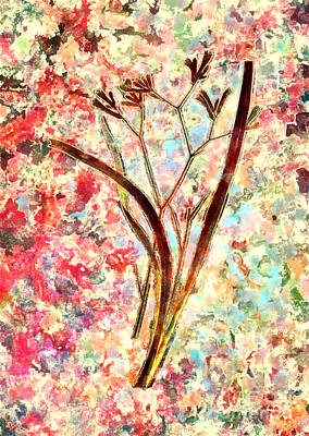 Impressionism Paintings - Impressionist Anigozanthos Flavida Botanical Painting in Blush Pink and Gold n.0117 by Holy Rock Design