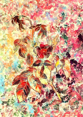 Impressionism Paintings - Impressionist Apple Rose Botanical Painting in Blush Pink and Gold n.0052 by Holy Rock Design
