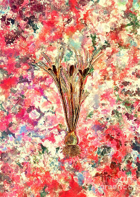 Impressionism Paintings - Impressionist Cloth of Gold Crocus Botanical Painting in Blush Pink and Gold n.0034 by Holy Rock Design