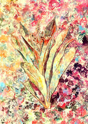 Impressionism Royalty-Free and Rights-Managed Images - Impressionist Cordyline Fruticosa Botanical Painting in Blush Pink and Gold n.0084 by Holy Rock Design
