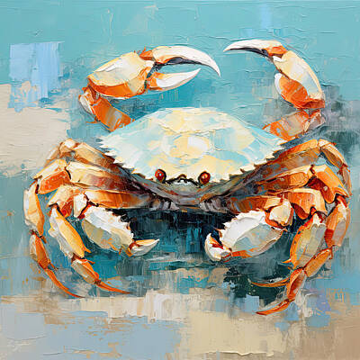Impressionism Paintings - Impressionist Crab - Aqua Paintings by Lourry Legarde