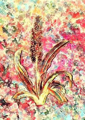 Impressionism Paintings - Impressionist Eucomis Punctata Botanical Painting in Blush Pink and Gold n.0036 by Holy Rock Design