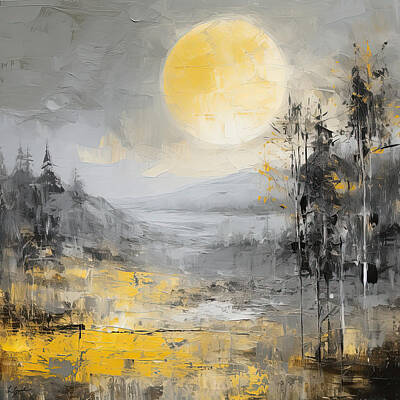 Impressionism Royalty-Free and Rights-Managed Images -  Impressionist Modern Landscapes - Moonlit Yellow and Gray by Lourry Legarde