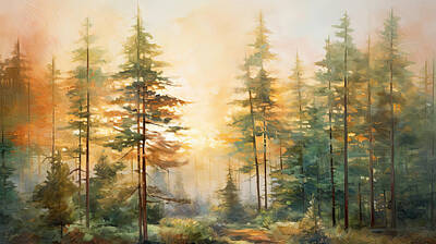 Impressionism Royalty-Free and Rights-Managed Images - Impressionist Pines by Lourry Legarde