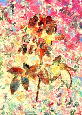 Impressionism Paintings - Impressionist Provins Rose Botanical Painting in Blush Pink and Gold n.0028 by Holy Rock Design
