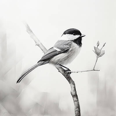 Birds Rights Managed Images - In Graphites Embrace - Chickadee Paintings Royalty-Free Image by Lourry Legarde
