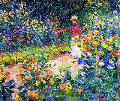Mans Best Friend Rights Managed Images - In the Garden by Claude Monet 1895 Royalty-Free Image by Claude Monet