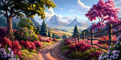 Floral Digital Art - Pathway To the Peaks Beyond by Lozzerly Designs