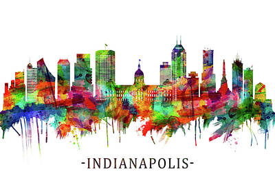 Abstract Skyline Mixed Media - Indianapolis Indiana Skyline by NextWay Art