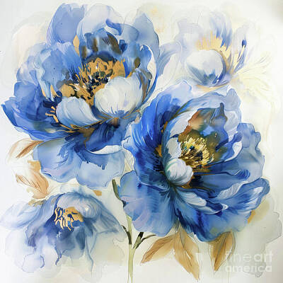 Happy Birthday Rights Managed Images - Indigo Blue Peonies Royalty-Free Image by Tina LeCour