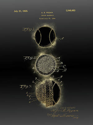 Baseball Digital Art - Indoor Baseball Patent Black Gold by Bekim M