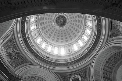 Football Royalty-Free and Rights-Managed Images - Inside view of dome at the Wisconsin state capitol building in Madison Wisconsin in black and white by Eldon McGraw