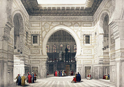 Landscape Drawings - Interior of the mosque of the Sultan the Ghoree by David Roberts by Mango Art