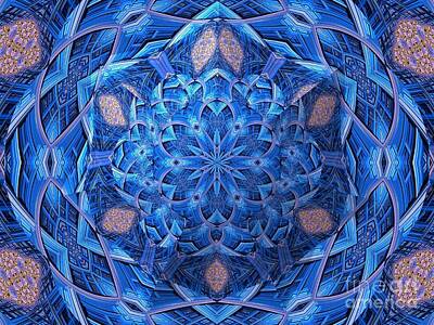 Roses Royalty-Free and Rights-Managed Images - Interwoven Blues Fractal Abstract Kaleidoscope Mandala by Rose Santuci-Sofranko