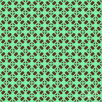 Royalty-Free and Rights-Managed Images - Inverted Diamond In Hex Grid Pattern In Mint Green And Chocolate Brown n.0891 by Holy Rock Design