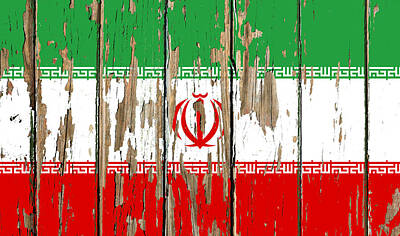 Royalty-Free and Rights-Managed Images - Iran Flag Peeling Paint Distressed Barnwood by Design Turnpike