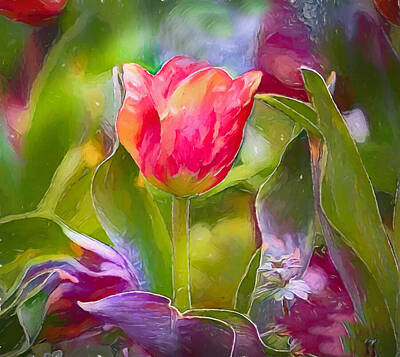 Roses Digital Art - Iridescent Tulip by Carol Lowbeer