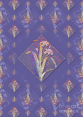 Roses Mixed Media - Iris Fimbriata Geometric Mosaic Pattern in Veri Peri n.0200 by Holy Rock Design