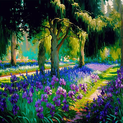 Impressionism Digital Art Rights Managed Images - iris  garden  by  monet  impressionism  by Asar Studios Royalty-Free Image by Celestial Images