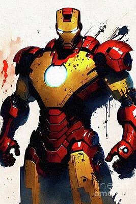 Comics Paintings - Iron Man, Superhero by Esoterica Art Agency