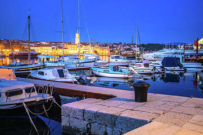 City Scenes Photos - Island town of Krk harbor evening waterfront view by Brch Photography