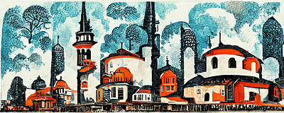 Surrealism Paintings - Istanbul  Skyline  in  the  style  of  Charles  Wysock  b04370a33c  6645563c0  645dd645  936455639   by Celestial Images