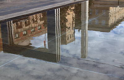 Modern Man Mid Century Modern - Italian modernist-style palace reflected in a fountain by Ivan Savini