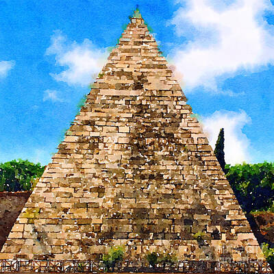 Science Fiction Mixed Media - Italian Pyramid Watercolor by John DeGaetano