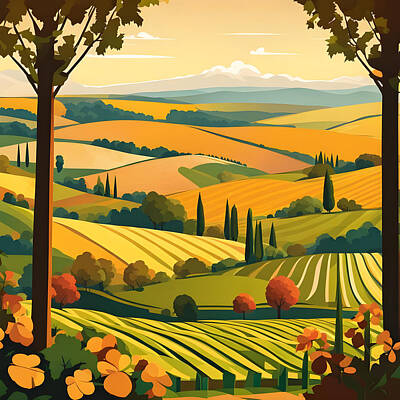 Wine Digital Art Royalty Free Images - Italian village Royalty-Free Image by NextWay Art