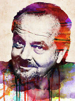 Actors Digital Art - Jack Nicholson colorful watercolor portrait by Mihaela Pater