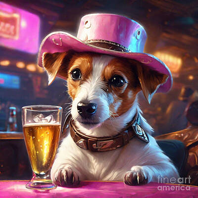 Beer Paintings - Jack Russell Terrier Jacks Jigs and Juleps Terriers Tiny Tavern  by Adrien Efren