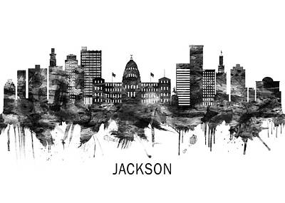 Man Cave Rights Managed Images - Jackson Mississippi skyline BW Royalty-Free Image by NextWay Art