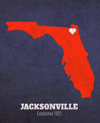 Frog Photography - Jacksonville Florida City Map Founded 1822 University of Florida Color Palette by Design Turnpike