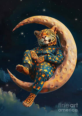 Surrealism Paintings - Jaguar wearing pajamas II and feeling sleepy by Adrien Efren