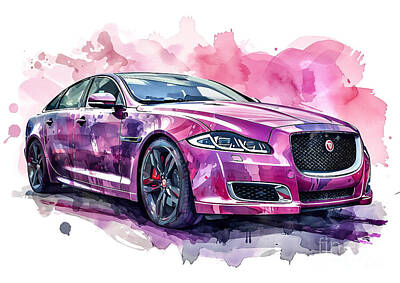 Abstract Royalty-Free and Rights-Managed Images - Jaguar XJ watercolor abstract vehicle by Clark Leffler