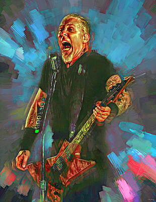 Musicians Mixed Media Rights Managed Images - James Hetfield Live Royalty-Free Image by Mal Bray